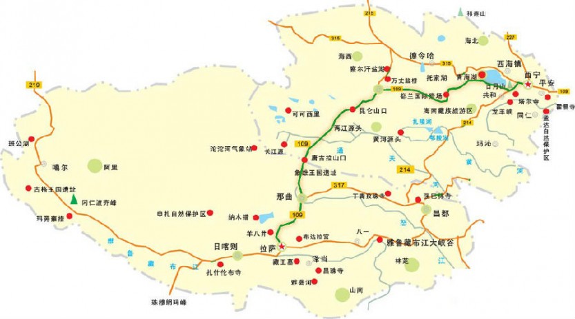 青藏线旅游路线地图