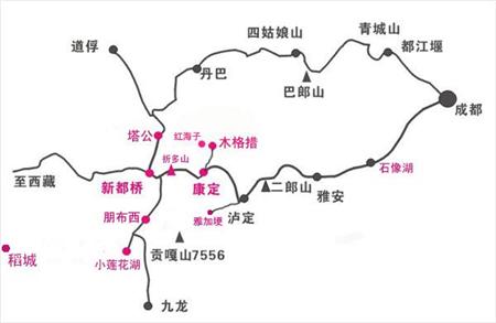 成都到新都桥路线示意图